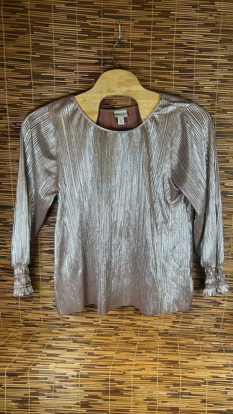Ava Viv 2X Rose Silver Long Sleeve Blouse
